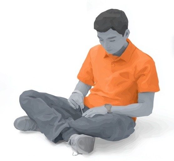 Illustration of a seated person receiving an acupuncture needle in the leg