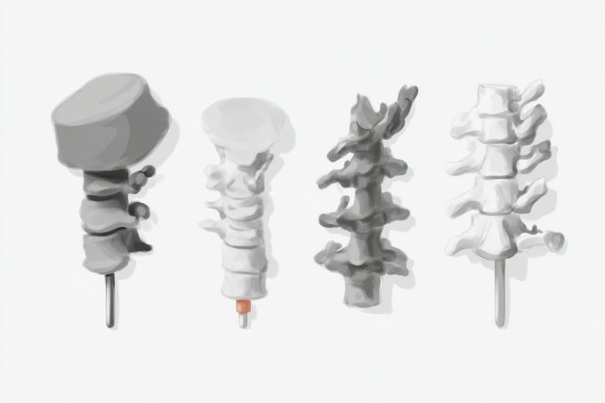 Illustration of four vertebra segments, each marked with an acupuncture needle point