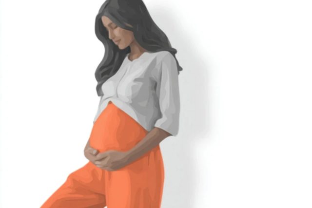 Illustration of a pregnant woman cradling her belly